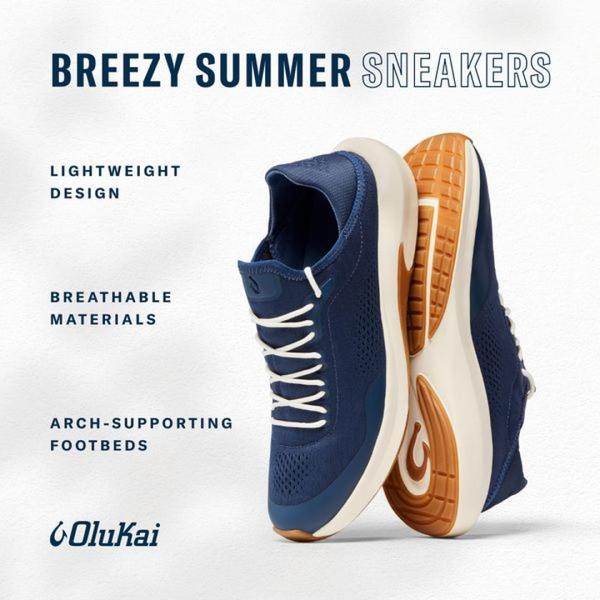 sneakers, athletic shoes, running shoes, casual shoes, sports shoes, trainers, footwear, product launch, minimalist, fresh, blue, orange, neutral, summer sale